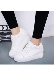 New white hidden wedge heels sneakers casual shoes woman high platform shoes women high heels wedges shoes for women