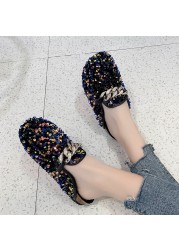 Fashion shoes women sequins metal chain slippers outdoor platform golden sandals 2022 new casual slip on lazy 43 size women shoes