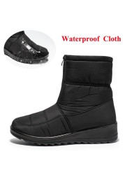 Waterproof Snow Boots For Women 2021 Winter Warm Plush Ankle Booties Front Zipper Non-slip Cotton Padded Shoes Woman Size 44