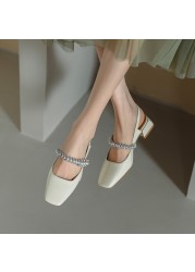 FEDONAS Women Pumps Spring Summer Wedding Party Sandals New Rhinestone Pearl Square Toe Low Heels Chic Woman Shoes