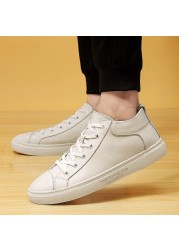 High-top sneakers for men, casual shoes, genuine leather, lace-up, non-slip, soft and breathable