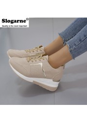 Women's Spring Autumn Thick Sole Sneakers Wedges Women Sneakers Leather Mesh Platform Casual Shoes Europe America Plus Size