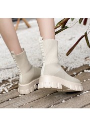 2021 Autumn Winter New Plus Size 43 Socks Boots Knitted Round Toe Short Boots Fashion Platform Woman Ankle Boot Mesh Breathable