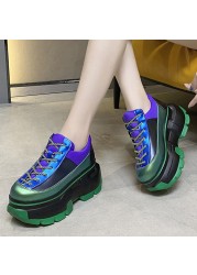 Lucifer Mixed Color Chunky Sneakers Women Shoes 2022 Lace Up Platform Shoes Woman Reflective Thick Bottom Vulcanize Mujer Shoes