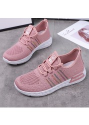 Women's Sneakers Flying Woven Lightweight Soft Sole Lace-up Casual Breathable Mesh Shoes Spring Autumn Zapatillas Mujer