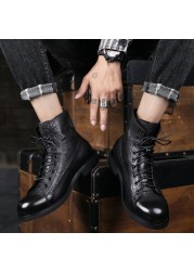 Men Boots Retro Style Ankle Boots PU Lace-up High Quality Casual Shoes Mens Shoes Wear-resistant Shoes For Men Motorcycle Boots