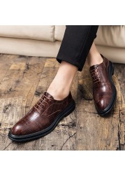 Men's Pu Leather Shoes Casual Shoes Dress Shoes Spring Fashion Casual Shoes Crocodile Pattern Leather Shoes Big Size Lace Shoes