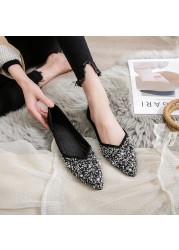 women flat shoes ballet shoes pearl diamond sequins breathable knit pointed loafers spring summer ladies soft loafers