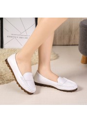 Women Genuine Leather Flats Spring Summer Breathable Comfortable Casual Shoes Femme Loafers Ladies Flat Shoes Nurse
