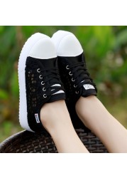 2022 spring and summer new thick-soled canvas shoes women's breathable mesh hollow boots all-match mesh shoes women