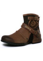 2022 new round head retro metal buckle side zipper men boots martin boots men large size 48