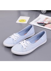 Women Lace Up Canvas Flat Autumn Loafers Female Breathable Solid Comfortable Lazy Shoes Ladies Fashion Sneakers Casual Shoes