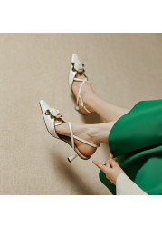 Smirnova 2022 New Flower Genuine Leather Women Sandals Pointed Toe Thin High Heels Shoes Sexy Ladies Summer Dress Shoes