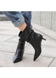 Cool Sept Genuine Leather Women Boots Spring High Heels Western Shoes Woman Party Shoes Size 34-39