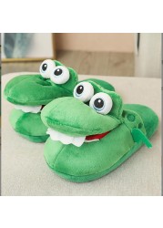 New Women Slippers Cartoon Frog Plush Warm Shoes Furry Flip Flops Women Winter House Shoes Girl Soft Home Home Shoes