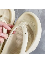 Summer women flip flops thick bottom non-slip sole high heel sandals men couples outside indoor bathroom beach home slippers