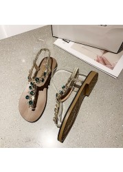 Rimocy T-strap Shiny Rhinestone Sandals Women 2022 Summer Clip Toe Flat Heel Sandalias Woman Crystal Beach Slides Flip Flops