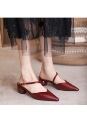 REAVE cat genuine leather women sandals pointed toe strange heel shallow buckle strap elegant size 34-40 red white summer S3660