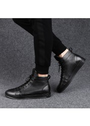 Big Size38-48 Spring Autumn Winter Warm Boots High Top Genuine Leather Men Casual Shoes Men 2019 Fashion Lace-up Flat Sneakers