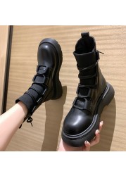 Punk Goth Sock Women Shoes 2021 New Retor Lace Up Black White Ankle Boots For Women Designer Ladies Pu Leather Boots Platform