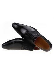 Male brogue wedding dress genuine leather lace-up handmade business casual custom shoes model fashion exquisite buckle ABS black