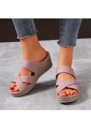 Rimocy Platform Wedges Slippers Women 2022 Summer Open Toe Beach Sandals Woman Plus Size 42 Non-slip Thick Bottom Slides Mujer