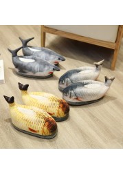 New winter super shark shape funny shoes for men and women warm soft bottom 2021 home indoor floor fish furry winter slippers