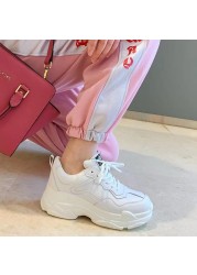 New White Women's Shoes Chunky Sneakers For Women Lace-up White Vulcanize Shoes Fashion Casual Outdoor Platform Sneakers