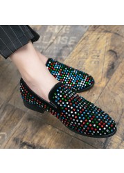 Luxury Men Designer Colorful Diamond Rhinestone Gentleman Flats Shoes Elegant Slingbacks Charm Wedding Dress Prom Shoes