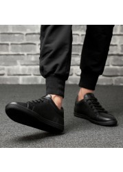 Men's White Leather Sneakers Flat Non-Slip Casual Shoes 2019
