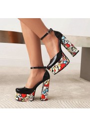 REAVE CAT 2022 Ladies Platform Pumps High Block Heels Fashion Buckle Belt Wedding Plus Size 35-41 Mix Color Black Summer S3631