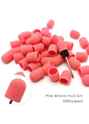 50pcs Plastic Sanding Caps Nail Drill Accessories Pedicure Care Polishing Sand Block Foot Cuticle Removal Tool With Rubber Grip