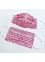 3 Layers Fashion Bronzing Pink Disposable Face Mask Reflective Non-woven Fabric Mascarillas Desechables Protective Mouth Masks