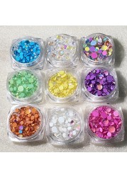 White 1 Box Candy Colors Mixed Size Mermaid Glass Round Crystal Beads AB Nail Art Flat Rhinestones Embellishments