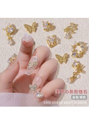 3pcs New nail art zircon metal jewelry with the same love net red butterfly color retaining nail diamond buttons necklace