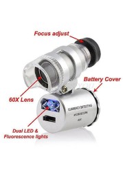 Mini UV Pocket Microscope Glass Jewelry Magnifying Glass 60x LED Drop Shipping