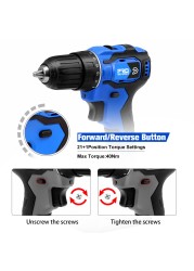 21V Volt Cordless Drill 40NM Brushless Mini Electric Driver Screwdriver 2.0Ah Battery Household Power Tools 5pcs Bits by PROSTORMER