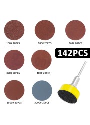 140pcs wet dry sandpaper assortment 100-3000 grit sanding disc 1" 25mm sand paper with hook and loop sanding pad and shank