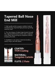 XCAN Ball Nose Tapered End Mills HRC62 Carbide CNC Carving Bits Engraving Router Bits R0.25-R2.0 Wood Metal Milling Cutter Endmill