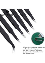 Anti-static Precision Tweezers Set Stainless Steel ESD Electronic Tweezers Repair Soldering Iron Tool for Eyelashes Beauty