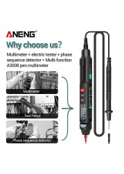 ANENG A3008 Digital Multimeter Automatic Intelligent Measurement Pen Meter 6000K Non-contact Potentiometer Multimeter