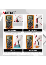 جهاز رقمي متعدد من ANENG DM850 متعدد 1999 مقياس كهربائي احترافي أوتوماتيكي للتيار المتردد/تيار مستمر جهاز قياس التيار الكهربائي أداة كاشف التيار الكهربائي