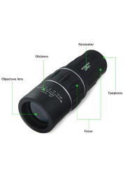 Durable 16X52 Dual Focus Monocular Telescope Zoom Binoculars 66m/8000m HD Scope with Optical Lens Strap/Rubber Outdoor Camp Tool