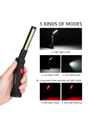 COB LED Flashlight Portable USB Rechargeable 5 Mode Car Work Light Magnetic Torch Hanging Hook Lamp for Camping Repair