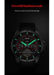 AILANG New 2022 Fashion Design Men's Watch Tourbillon Watch Waterproof Automatic Mechanical Watches Red Rubber Strap Watch for Men