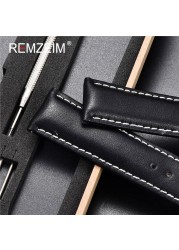 Rimzm Soft Calfskin Leather Watches 18mm 20mm 22mm 24mm Straps Automatic Butterfly Clasp Watch Accessories With Box