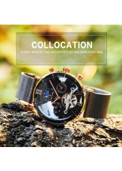 AILANG Men's Top Brand Luxury Fashion Three Eyes Luminous Waterproof Mesh Watches Tourbillon Mechanical Watch Relogio Masculino