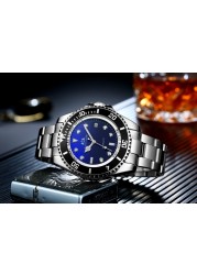 Men's automatic self-wind mechanical stainless steel strap gold silver gradient black blue dial date business watch