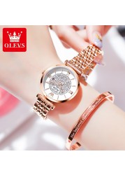 OLEVS Fashion Stainless Steel Solid Wristwatch For Women roma pon ila High Quality Waterproof Quartz Women Calendar Wristwatches