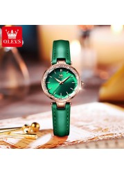 OLEVS Quartz High Quality Women's Wristwatch Waterproof Corium Strap Watches Fashion For Women Green Diamond Watch